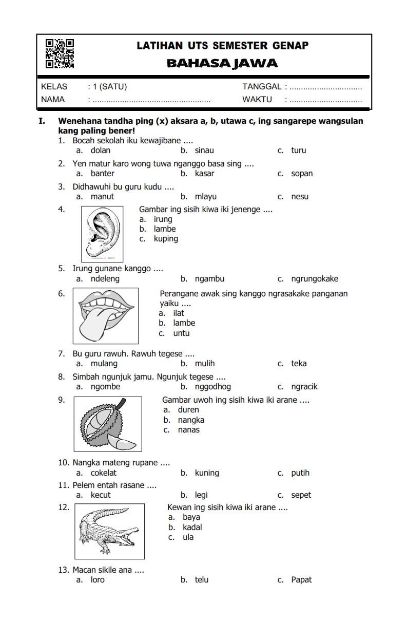 Soal Pts Bahasa Jawa Kelas 2 Semester 2 - Piffle me Soal Pts Bahasa Jawa Kelas 2 Semester 2 - Piffle me
