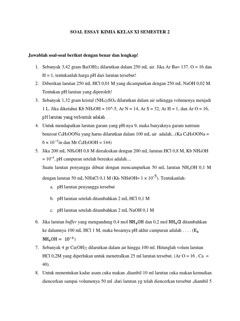 Soal Essay Kimia Kelas 10 Semester 1 Dan Jawabannya Dalchaebi Soal Essay Kimia Kelas 10 Semester 1 Dan Jawabannya Dalchaebi