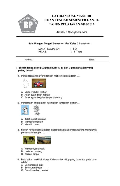 Soal uts ipa kelas 3 semester 1 PDF Soal uts ipa kelas 3 semester 1 PDF