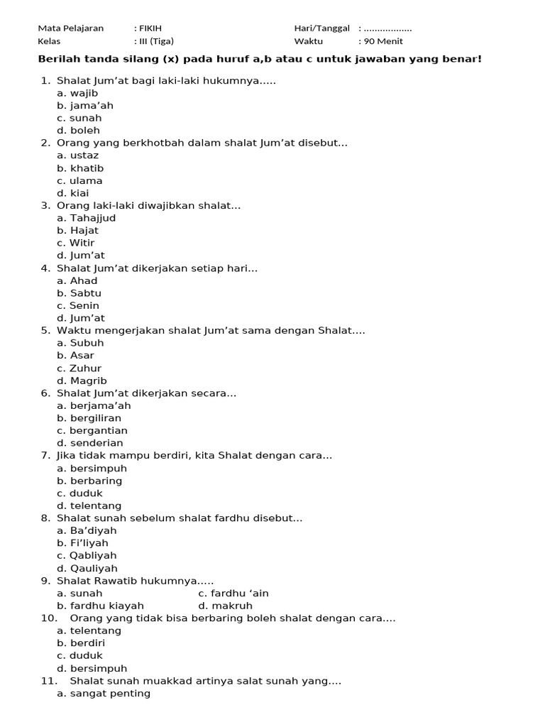 Soal Fiqih Kelas 3 PDF