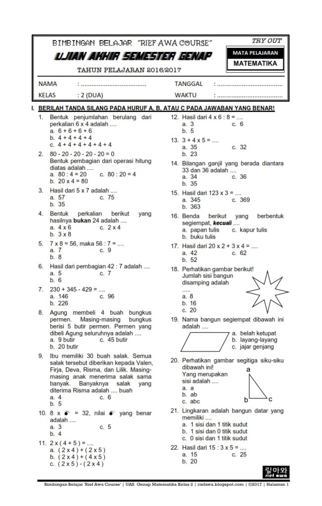 7 Rahasia Mengerjakan Soal Matematika Kelas 4 Semester 2 Kurikulum 2013 Agar Nilai Bagus
