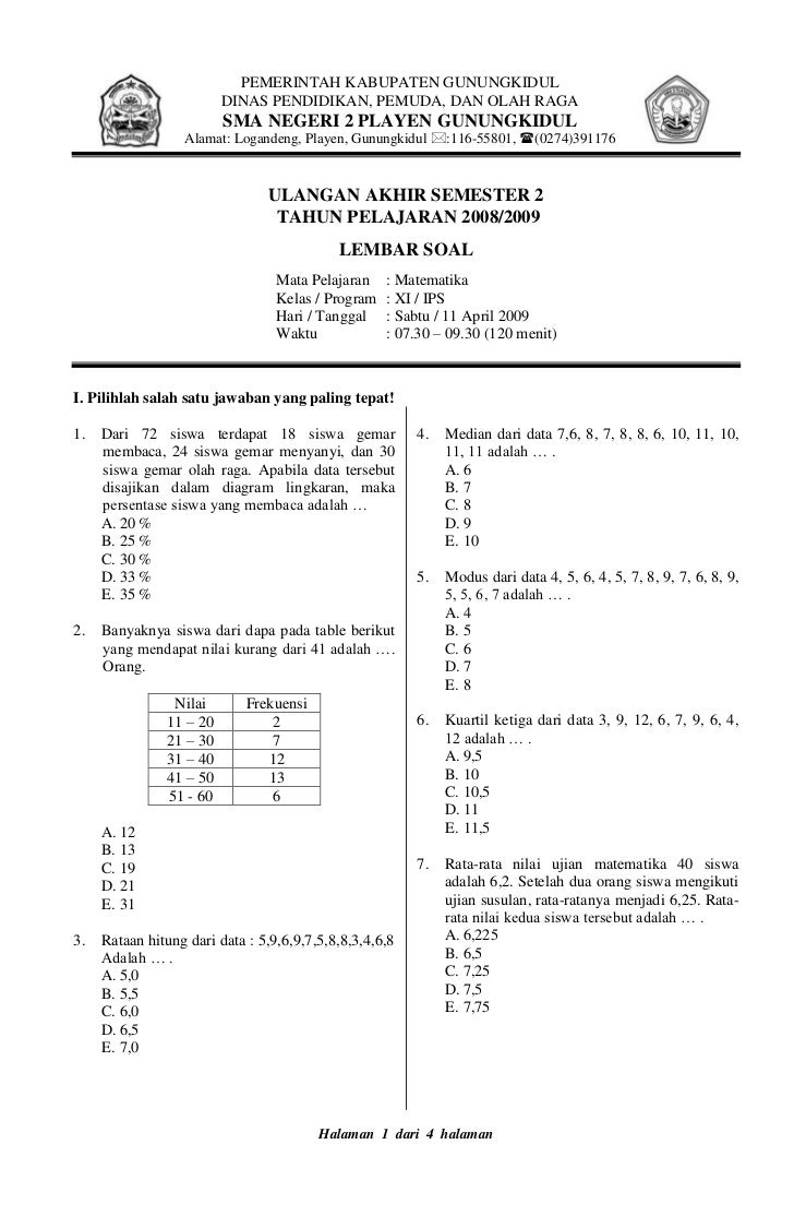 Menyongsong Akhir Semester 1 Kumpulan Contoh Soal Ulangan Matematika