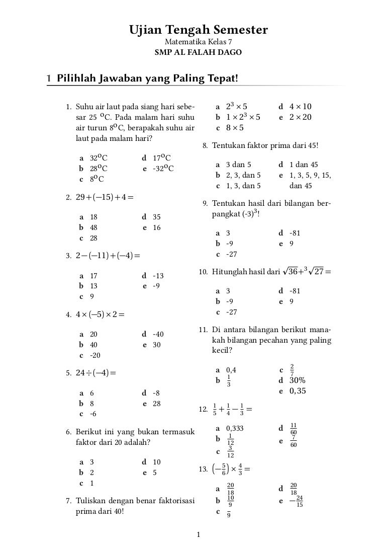 5 Fakta Tersembunyi di Bank Soal Download PTS Matematika Kelas 7 Semester 1 2019 yang Wajib Kamu Tahu