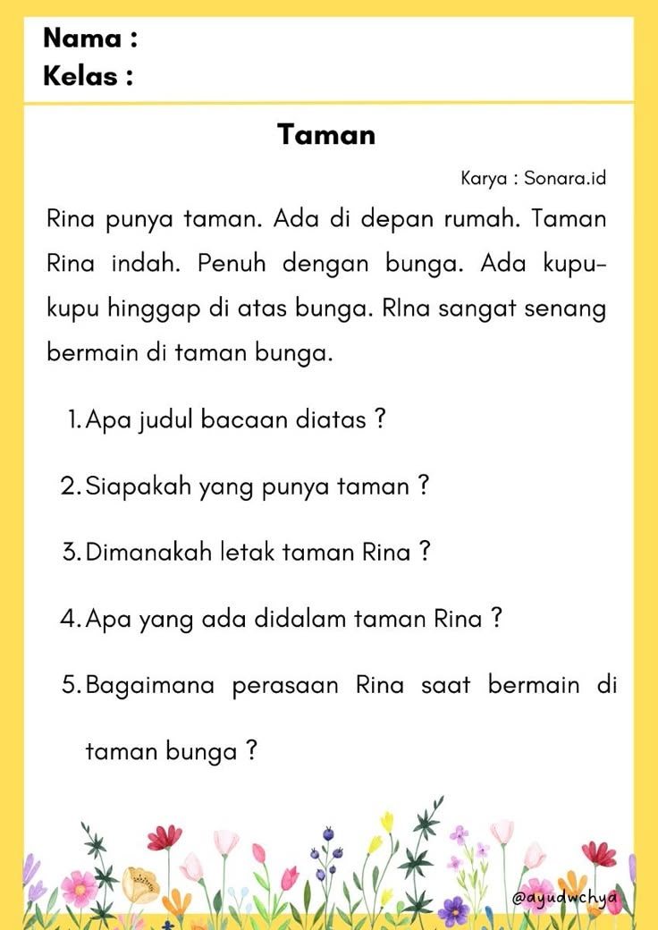 Cerita Pendek dan Soal Menarik Pemahaman membaca kelas 1 Membaca Cerita Pendek dan Soal Menarik Pemahaman membaca kelas 1 Membaca