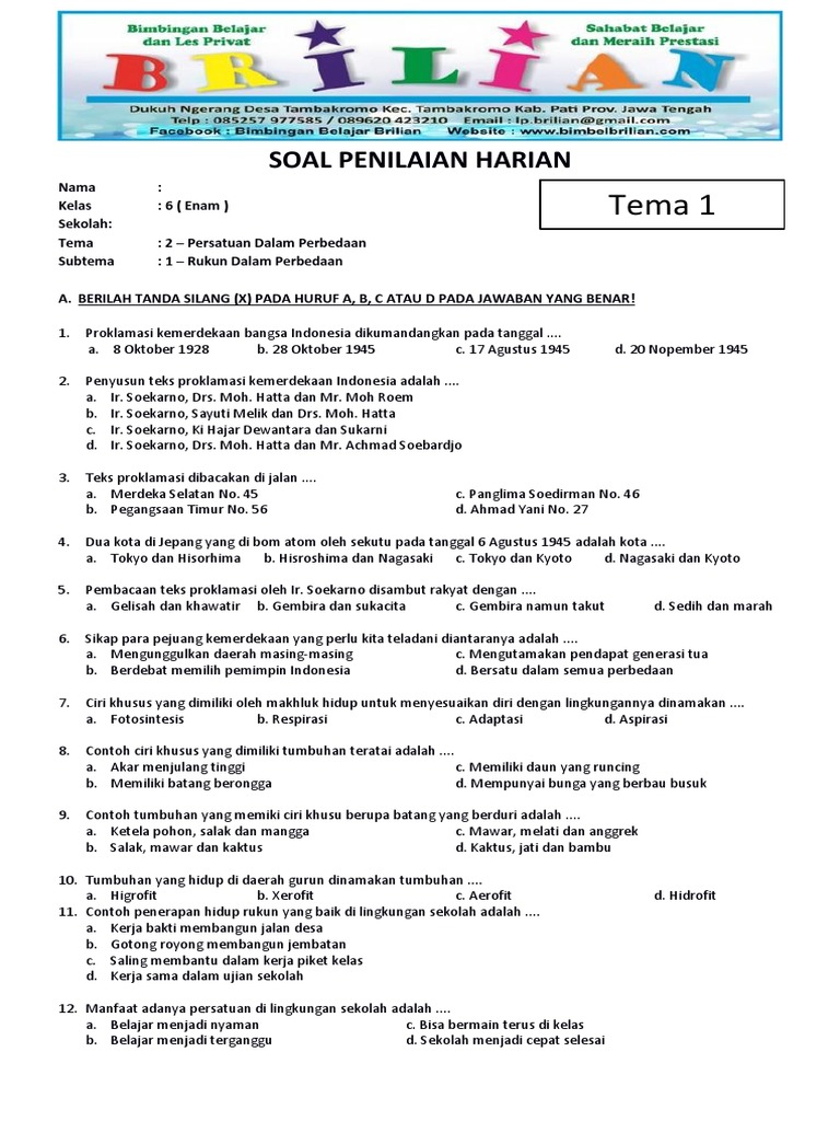 Ternyata Soal Tema 2 Kelas 6 dan Kunci Jawaban Ini Bisa Bikin Belajar Anak Jadi Lebih Mudah