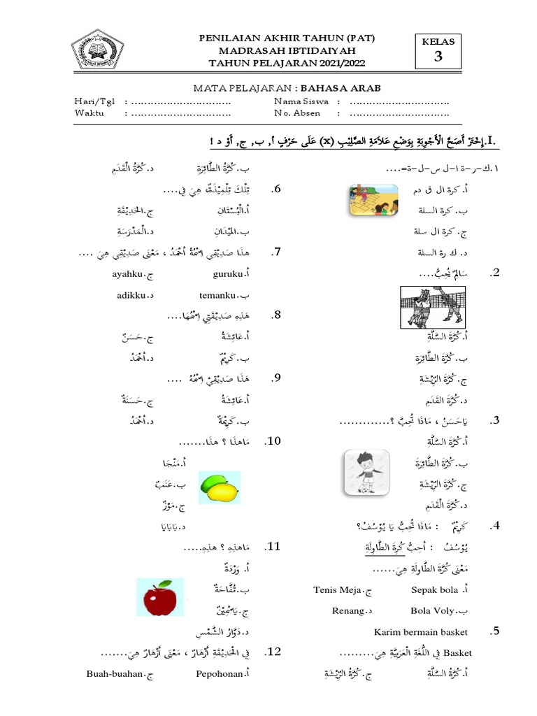 Membangun Fondasi Bahasa Arab yang Kuat Kumpulan Soal Latihan Kelas 3 Membangun Fondasi Bahasa Arab yang Kuat Kumpulan Soal Latihan Kelas 3